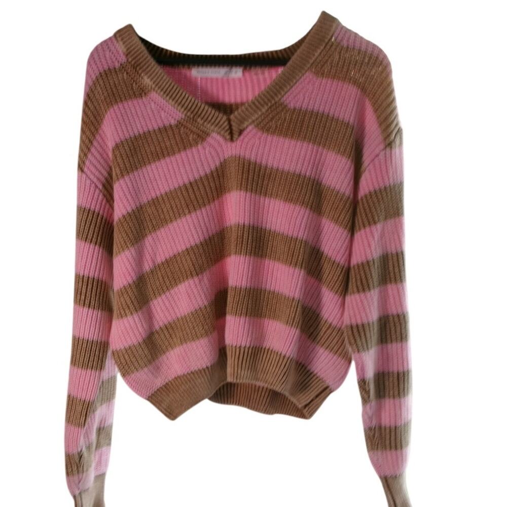 Altar'd State Pink Brown Striped Knit Sweater V-Neck Women's Medium